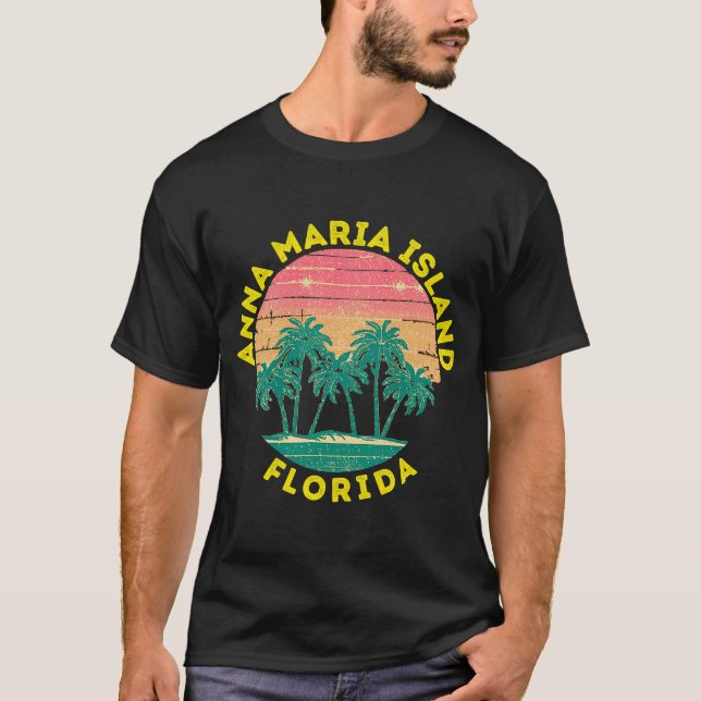 Retro Anna Maria Island Vacation Souvenir Palm Tre T-Shirt (Front)