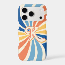 Rétro années 70 Sunburst Bleu et Orange avec Lettr