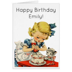Rétro Anniversaire Fille Cake Cat Enfants Artwork