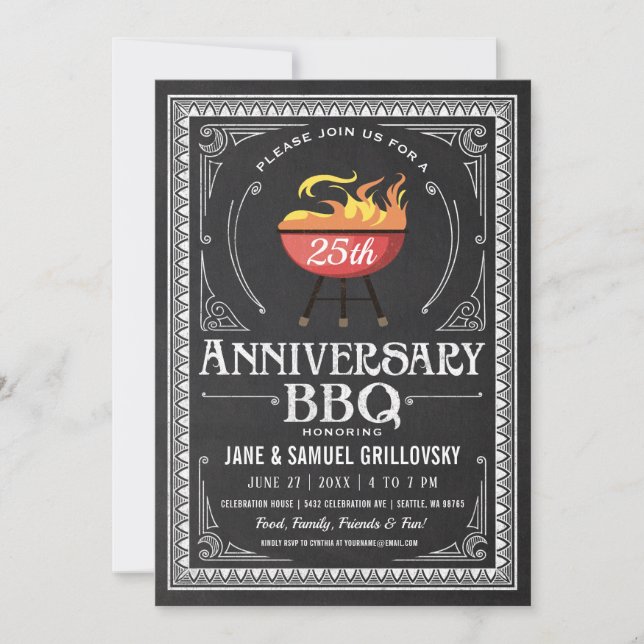 Retro Anniversary BBQ Invitations Chalkboard (Front)