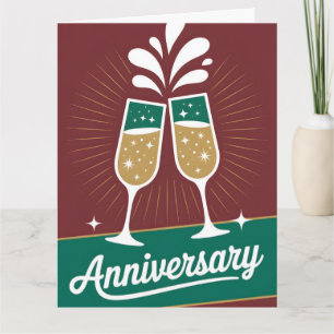 Retro Anniversary Graphic with Sparkling Champagne Card