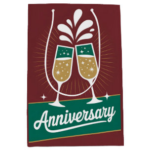 Retro Anniversary Graphic with Sparkling Champagne Medium Gift Bag