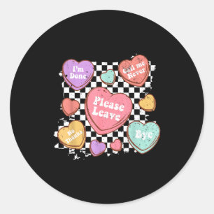Retro Anti Valentines Funny Valentine Candy Heart  Classic Round Sticker