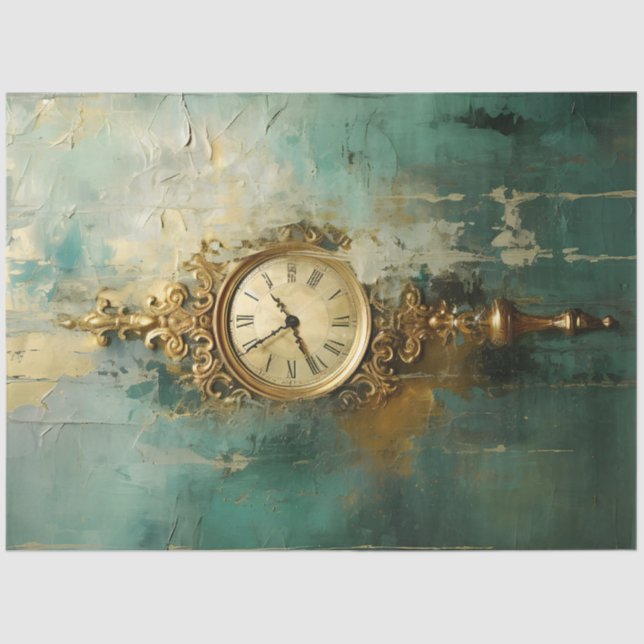 Retro antique gold clock turquoise vintage tissue paper (Front)