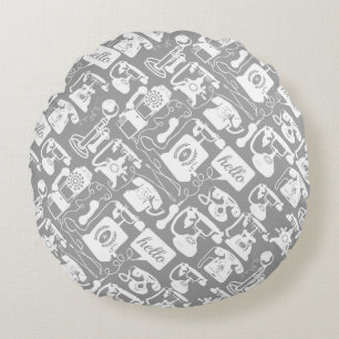 Retro  Any Colour Telephone Pattern Round Pillow