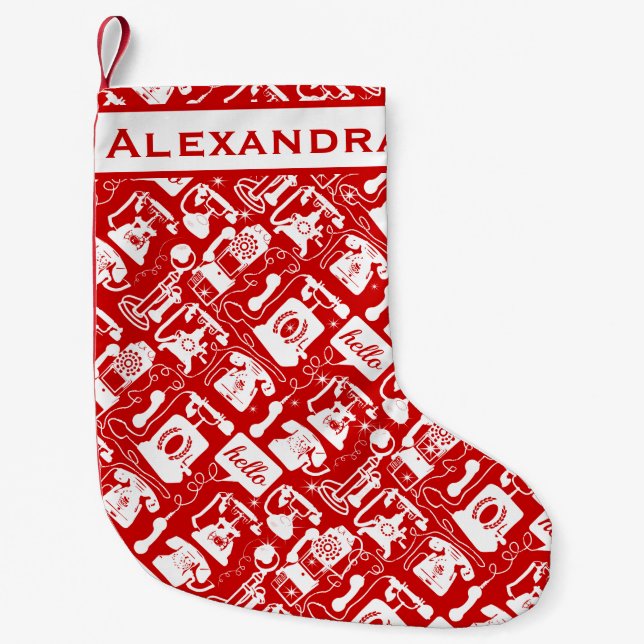 Retro  Any Colour Telephone Pattern Small Christmas Stocking (Front)