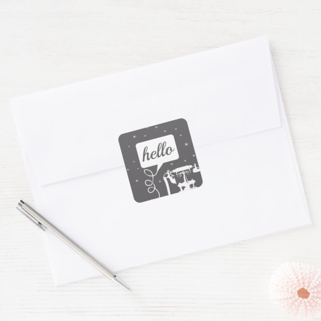 Retro  Any Colour Telephone Pattern Square Sticker (Envelope)