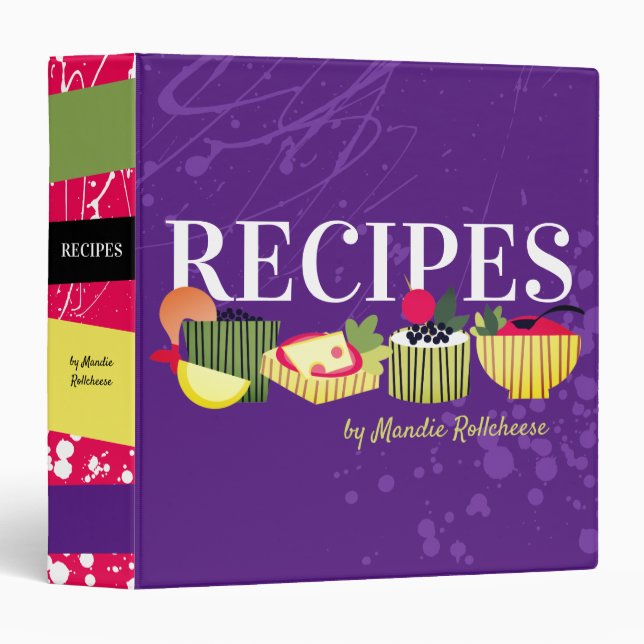 Retro appetizers personalized cookbook recipe binder (Front/Spine)