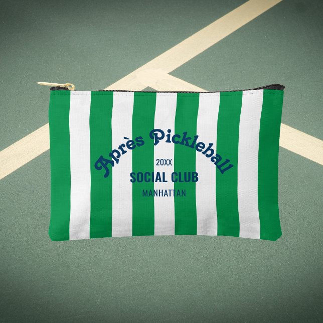 Retro Après Pickle Ball Social Club Green Stripe  Accessory Pouch (Creator Uploaded)