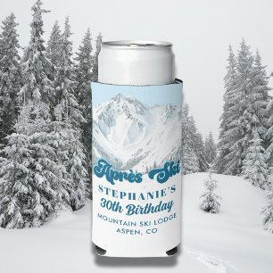 Retro Apres Ski Winter Mountain Birthday Party Seltzer Can Cooler