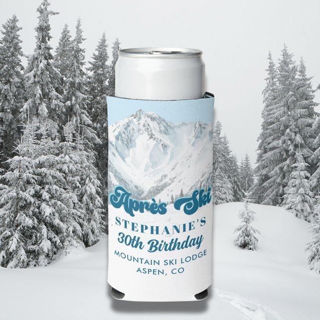 Retro Apres Ski Winter Mountain Birthday Party Seltzer Can Cooler (Creator Uploaded)