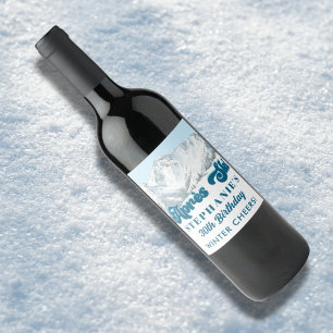 Retro Apres Ski Winter Mountain Birthday Party Wine Label