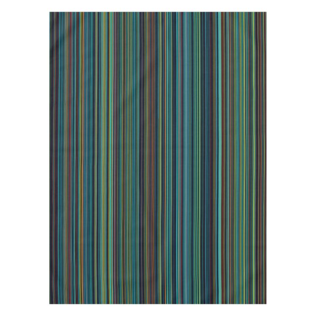 Retro aqua blue brown green stripe table cloth (Front)
