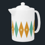 Retro Aqua Blue Green Yellow Stars With Diamonds<br><div class="desc">This fabulous mid-century modern teapot features turquoise blue and orange diamonds with cream coloured stars.  It's a great way to add some fun to your kitchen!</div>
