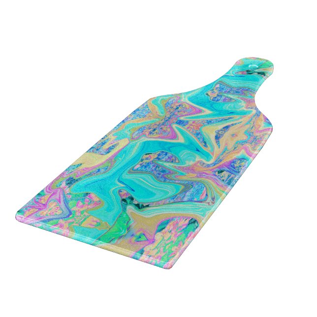 Retro Aqua Blue Liquid Art on Abstract Hydrangeas Cutting Board (Corner)