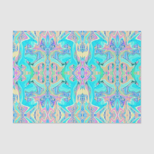 Retro Aqua Blue Liquid Art on Abstract Hydrangeas Tissue Paper (Front)