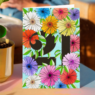 Retro Aqua Blue Personalized 21st Birthday Floral Card