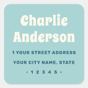 Retro aqua blue return address square sticker