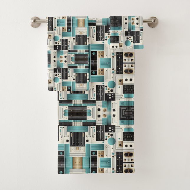 Retro Aqua Diamond Mid Century Modern Towel Set (En situation)