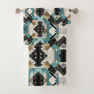 Retro Aqua Diamond Mid Century Modern Towel Set
