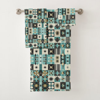 Retro Aqua Diamond Mid Century Modern Towel Set