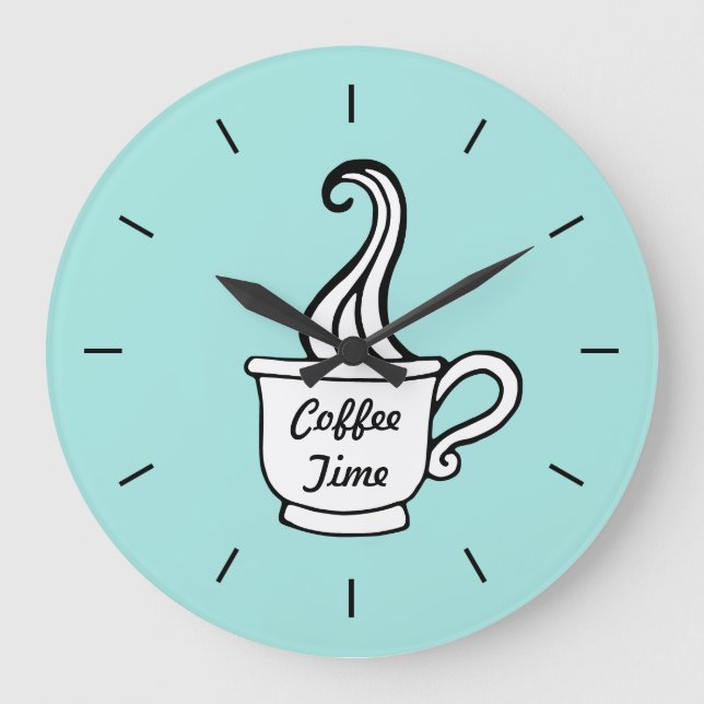 Retro Aqua Diner Coffee Kitchen Wall Clock (Front)