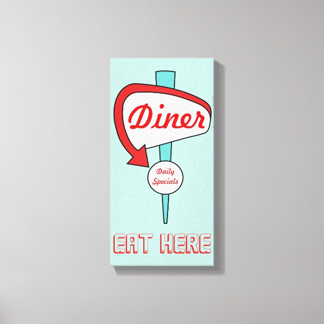 Retro Aqua Diner Sign Kitchen Wall Decor Canvas (Front)