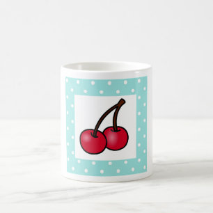 Retro Aqua Dots Cherries Coffee Mug