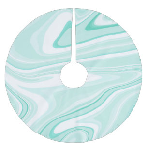 Retro Aqua Green Swirl Liquid Painting Aesthetic Brushed Polyester Tree Skirt