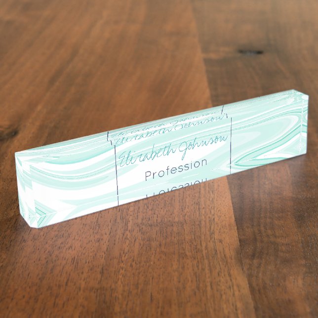 Retro Aqua Green Swirl Liquid Painting Aesthetic Nameplate (Side)