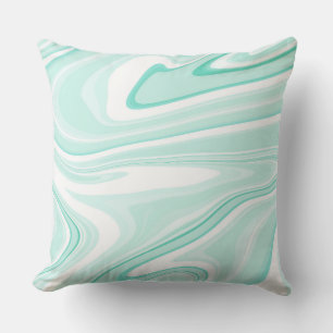 Retro Aqua Green Swirl Liquid Painting Aesthetic Throw Pillow