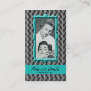 Retro Aqua Houndstooth Aesthetician Business Card