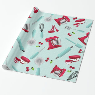 Retro Aqua Kitchen Gadget Wrapping Paper