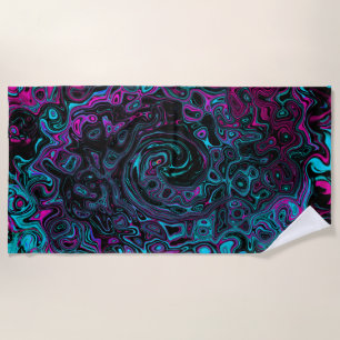 Retro Aqua Magenta and Black Abstract Swirl Beach Towel