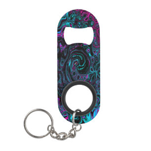 Retro Aqua Magenta and Black Abstract Swirl Keychain Bottle Opener