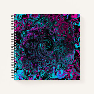 Retro Aqua Magenta and Black Abstract Swirl Notebook