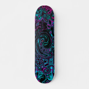 Retro Aqua Magenta and Black Abstract Swirl Skateboard