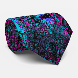Retro Aqua Magenta and Black Abstract Swirl Tie