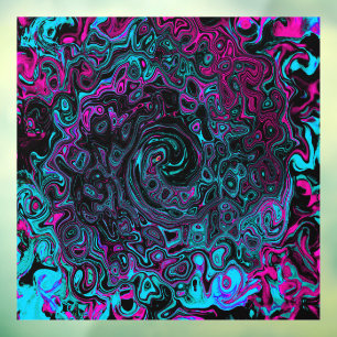 Retro Aqua Magenta and Black Abstract Swirl Window Cling
