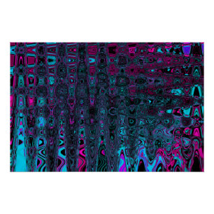 Retro Aqua Magenta and Black Abstract Waves Poster
