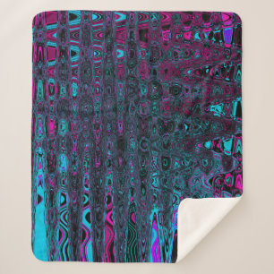Retro Aqua Magenta and Black Abstract Waves Sherpa Blanket