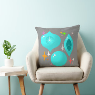 Retro Aqua Ornaments Throw Pillow