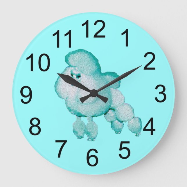 Retro Aqua Poodle Wall Clock (Front)
