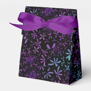 Retro Aqua Purple Floral Blossoms Favor Box