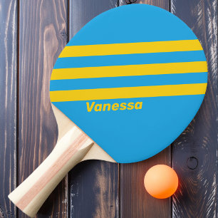 Retro Aqua Reef Three Stripes with Name Ping Pong Paddle