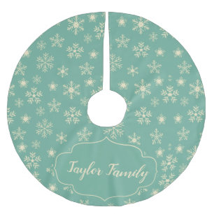 Retro Aqua Snowflakes Customizable Brushed Polyester Tree Skirt