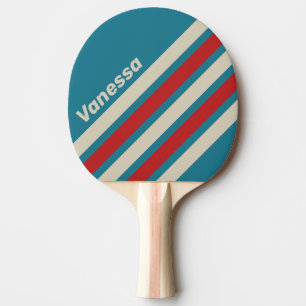 Retro Aqua Surf Angled Striping with Name Ping Pong Paddle