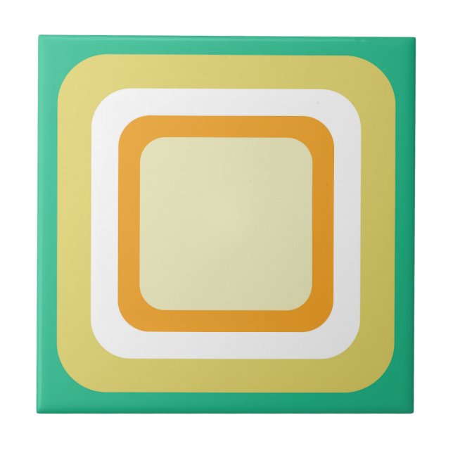 Retro Aqua Teal Yellow Orange White Tile (Front)