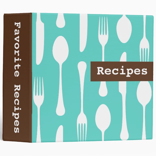 Rétro aqua turquoise et classeur brun de recette (Devant/Côté)
