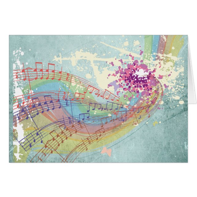 Retro Arc en ciel et notes musicales sur une textu (Devant horizontal)